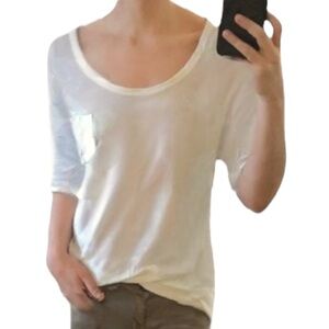 James Perse Cream Relaxed Slouchy Slub Scoop Neck Pocket Tee Indie Sleaze 2 / S